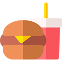 Cartoon of a burger with a drink. Logo for the Burger Queen project